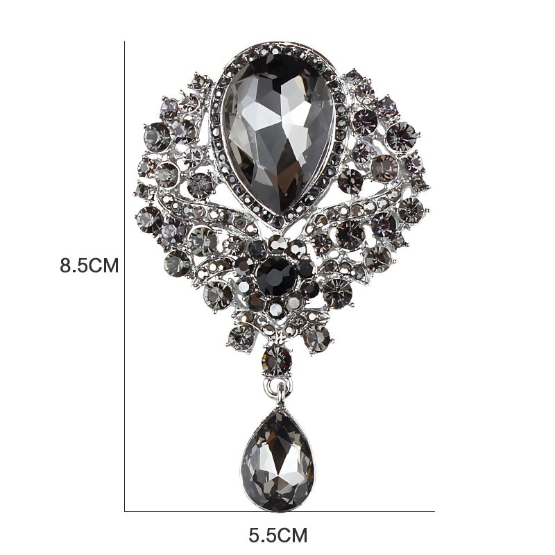Axmerdal Wedding Bridal Big Crystal Rhinestone Bouquet Brooch Pin for Women (silver) - Image 2